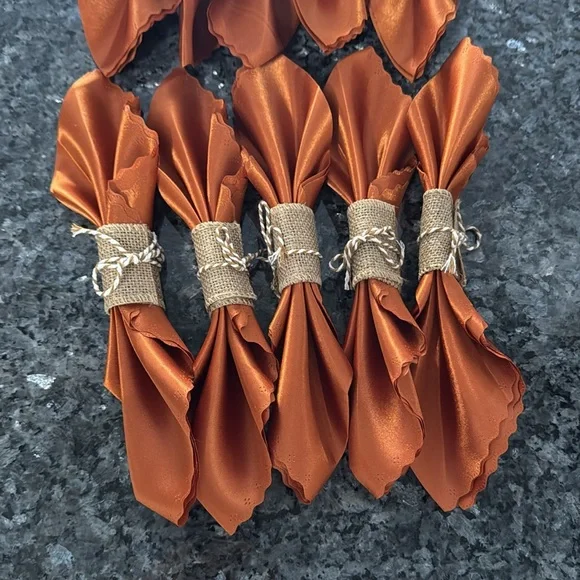 Set of 10 Fall Burnt orange With burlap custom made napkin setting/ set of 10 - Picture 2 of 4